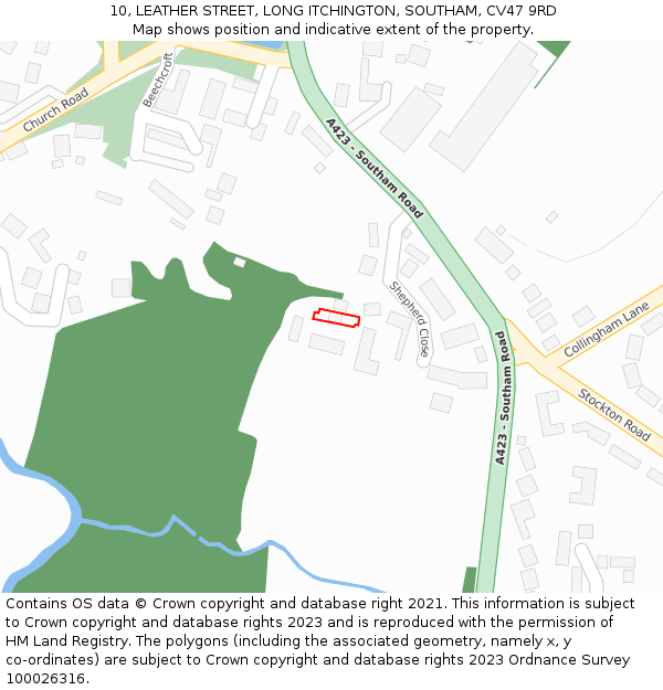 10, LEATHER STREET, LONG ITCHINGTON, SOUTHAM, CV47 9RD: Location map and indicative extent of plot