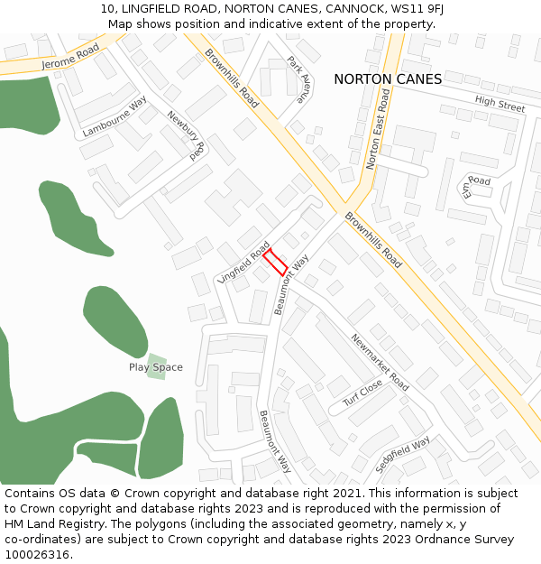 10, LINGFIELD ROAD, NORTON CANES, CANNOCK, WS11 9FJ: Location map and indicative extent of plot