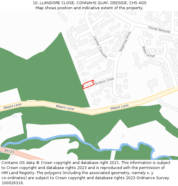 10, LLANDORE CLOSE, CONNAHS QUAY, DEESIDE, CH5 4GS: Location map and indicative extent of plot