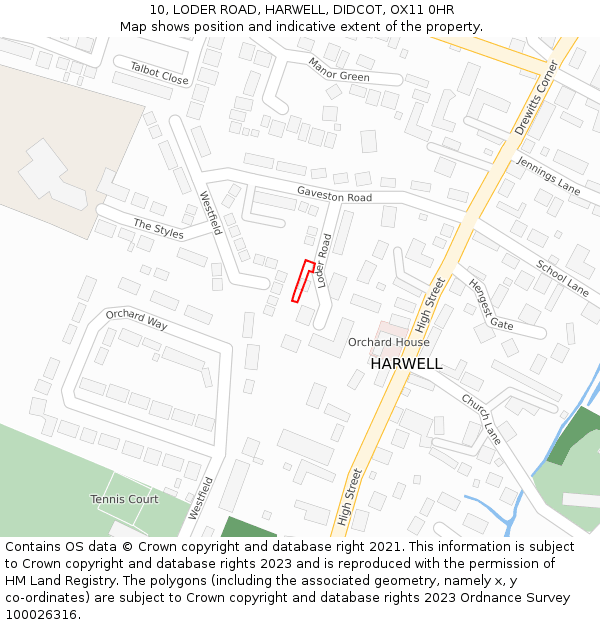 10, LODER ROAD, HARWELL, DIDCOT, OX11 0HR: Location map and indicative extent of plot