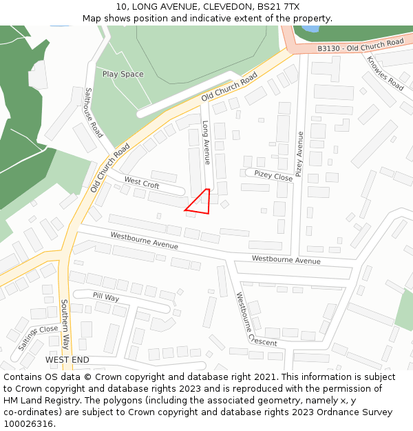 10, LONG AVENUE, CLEVEDON, BS21 7TX: Location map and indicative extent of plot