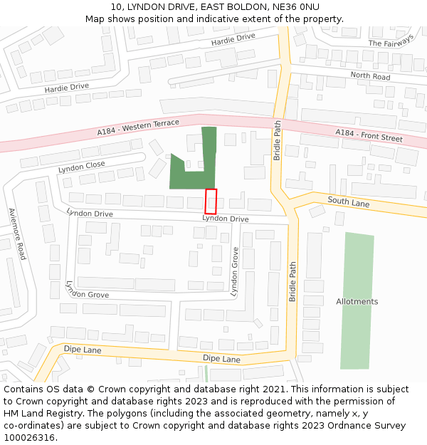 10, LYNDON DRIVE, EAST BOLDON, NE36 0NU: Location map and indicative extent of plot