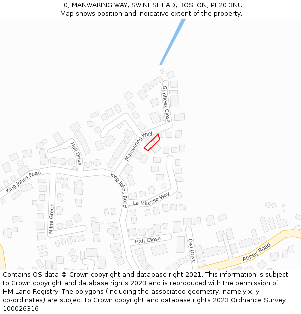 10, MANWARING WAY, SWINESHEAD, BOSTON, PE20 3NU: Location map and indicative extent of plot