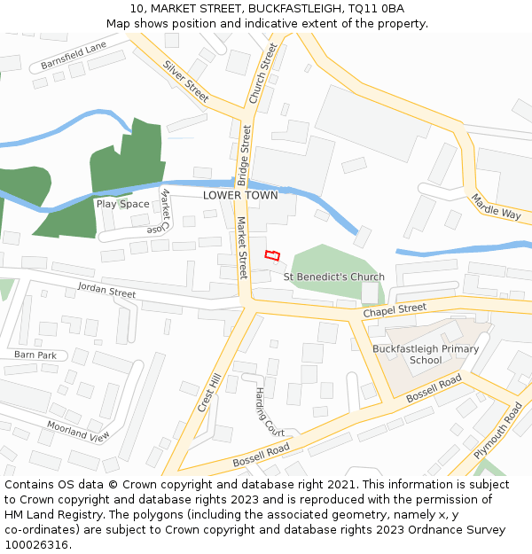 10, MARKET STREET, BUCKFASTLEIGH, TQ11 0BA: Location map and indicative extent of plot