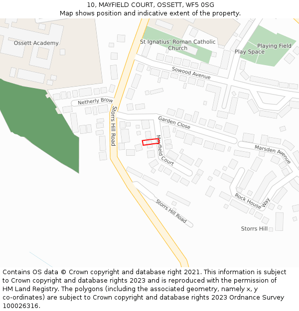 10, MAYFIELD COURT, OSSETT, WF5 0SG: Location map and indicative extent of plot