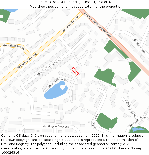 10, MEADOWLAKE CLOSE, LINCOLN, LN6 0UA: Location map and indicative extent of plot