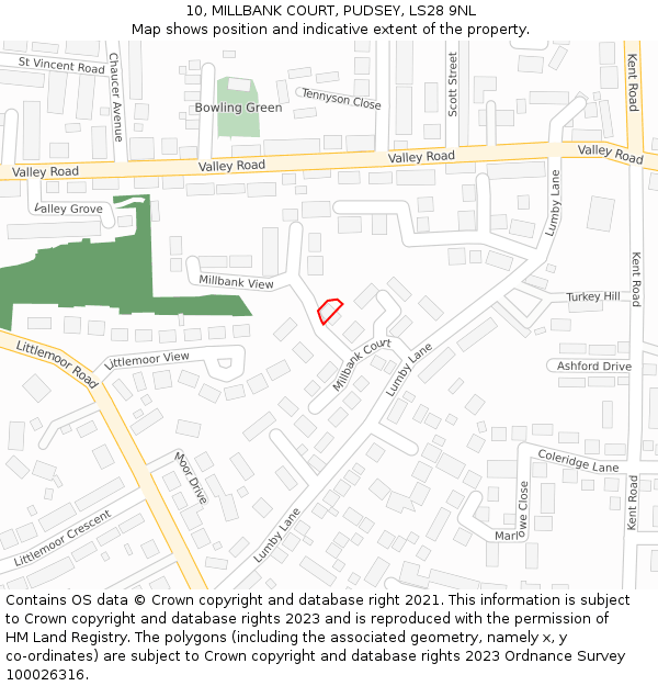10, MILLBANK COURT, PUDSEY, LS28 9NL: Location map and indicative extent of plot
