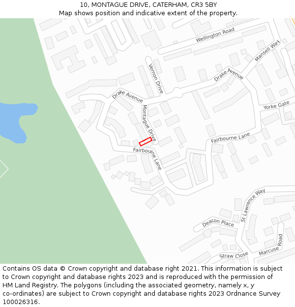 10, MONTAGUE DRIVE, CATERHAM, CR3 5BY: Location map and indicative extent of plot