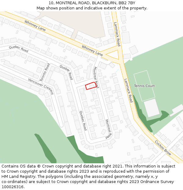 10, MONTREAL ROAD, BLACKBURN, BB2 7BY: Location map and indicative extent of plot