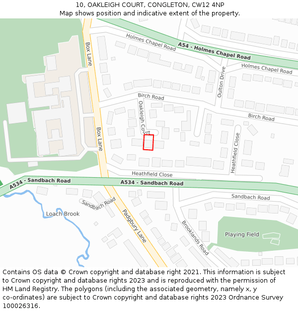 10, OAKLEIGH COURT, CONGLETON, CW12 4NP: Location map and indicative extent of plot