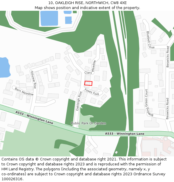 10, OAKLEIGH RISE, NORTHWICH, CW8 4XE: Location map and indicative extent of plot