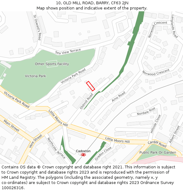 10, OLD MILL ROAD, BARRY, CF63 2JN: Location map and indicative extent of plot