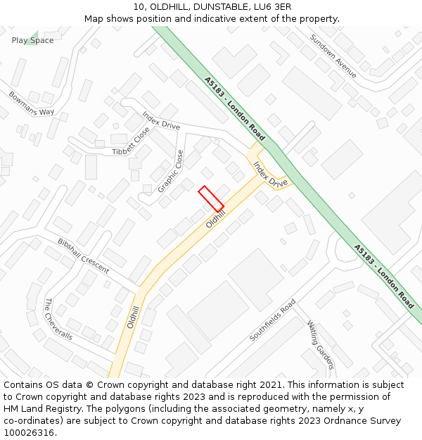 10, OLDHILL, DUNSTABLE, LU6 3ER: Location map and indicative extent of plot