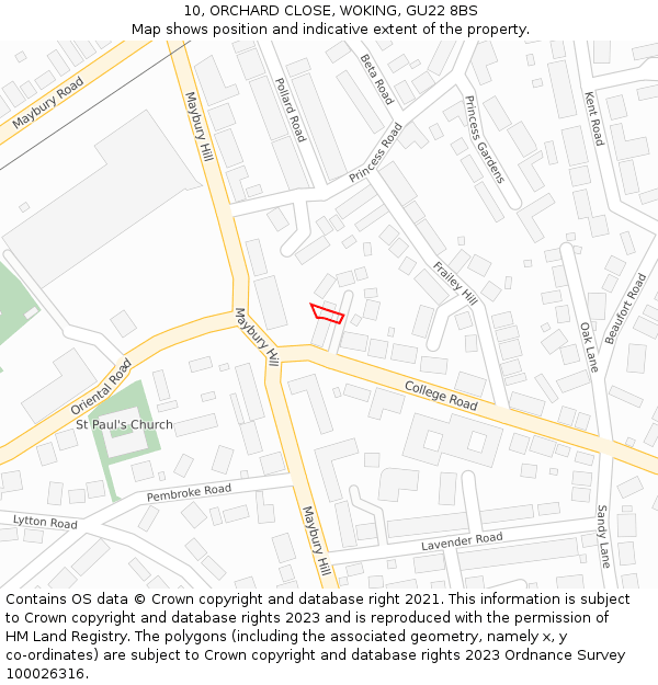 10, ORCHARD CLOSE, WOKING, GU22 8BS: Location map and indicative extent of plot