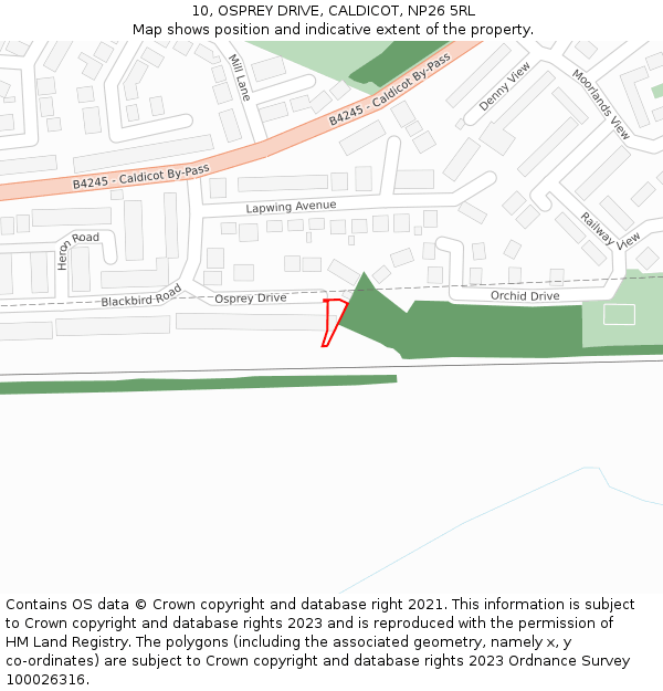 10, OSPREY DRIVE, CALDICOT, NP26 5RL: Location map and indicative extent of plot