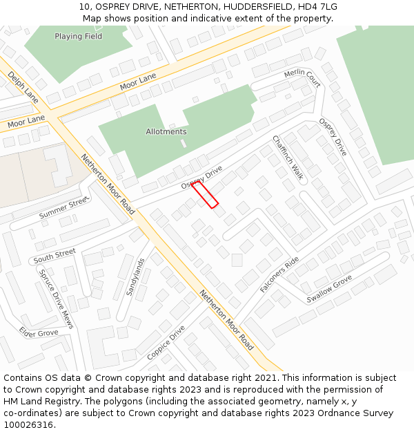 10, OSPREY DRIVE, NETHERTON, HUDDERSFIELD, HD4 7LG: Location map and indicative extent of plot