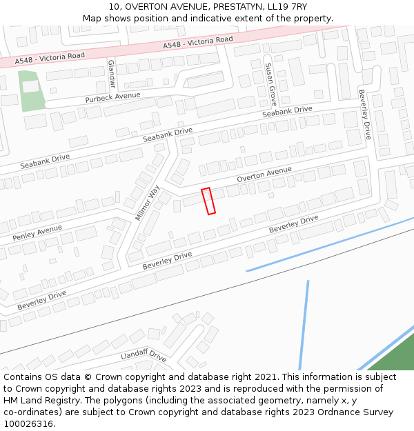 10, OVERTON AVENUE, PRESTATYN, LL19 7RY: Location map and indicative extent of plot