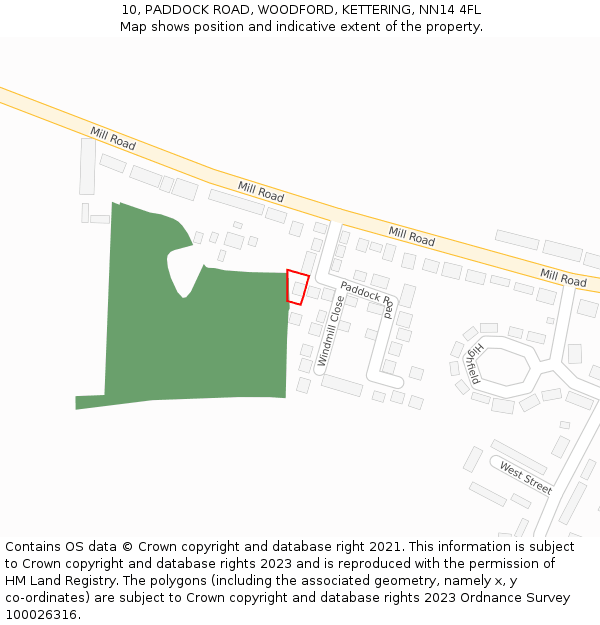 10, PADDOCK ROAD, WOODFORD, KETTERING, NN14 4FL: Location map and indicative extent of plot