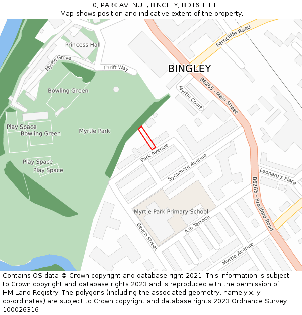 10, PARK AVENUE, BINGLEY, BD16 1HH: Location map and indicative extent of plot