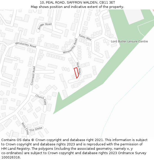 10, PEAL ROAD, SAFFRON WALDEN, CB11 3ET: Location map and indicative extent of plot