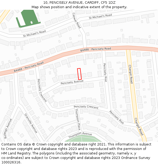 10, PENCISELY AVENUE, CARDIFF, CF5 1DZ: Location map and indicative extent of plot