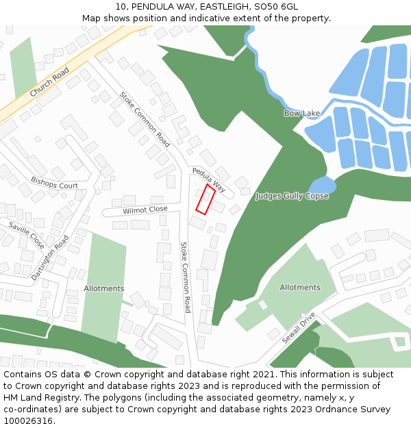 10, PENDULA WAY, EASTLEIGH, SO50 6GL: Location map and indicative extent of plot