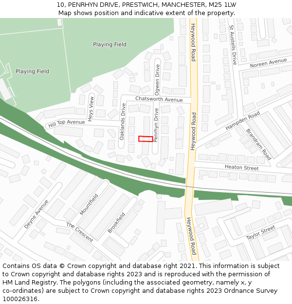 10, PENRHYN DRIVE, PRESTWICH, MANCHESTER, M25 1LW: Location map and indicative extent of plot