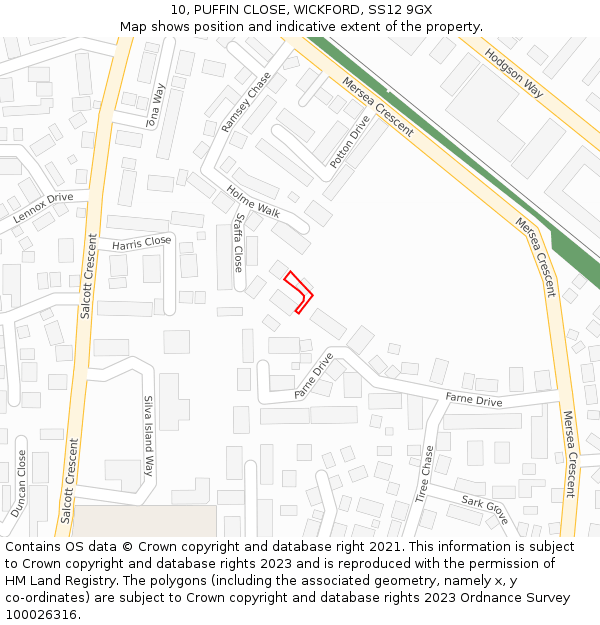 10, PUFFIN CLOSE, WICKFORD, SS12 9GX: Location map and indicative extent of plot