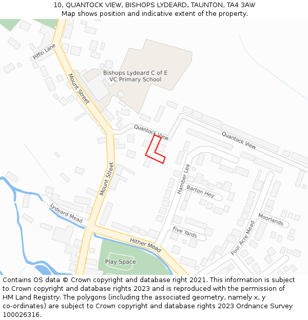 10, QUANTOCK VIEW, BISHOPS LYDEARD, TAUNTON, TA4 3AW: Location map and indicative extent of plot