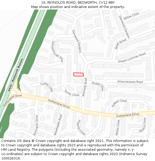 10, REYNOLDS ROAD, BEDWORTH, CV12 8BY: Location map and indicative extent of plot