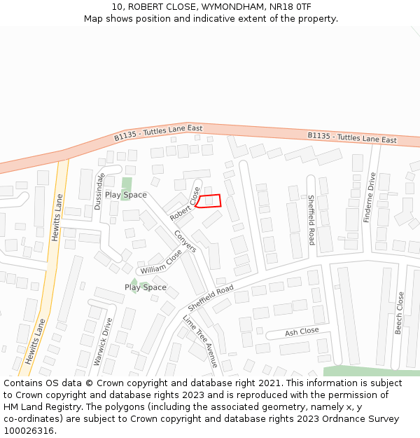 10, ROBERT CLOSE, WYMONDHAM, NR18 0TF: Location map and indicative extent of plot