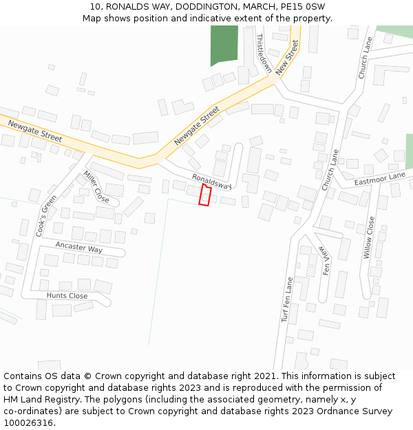 10, RONALDS WAY, DODDINGTON, MARCH, PE15 0SW: Location map and indicative extent of plot