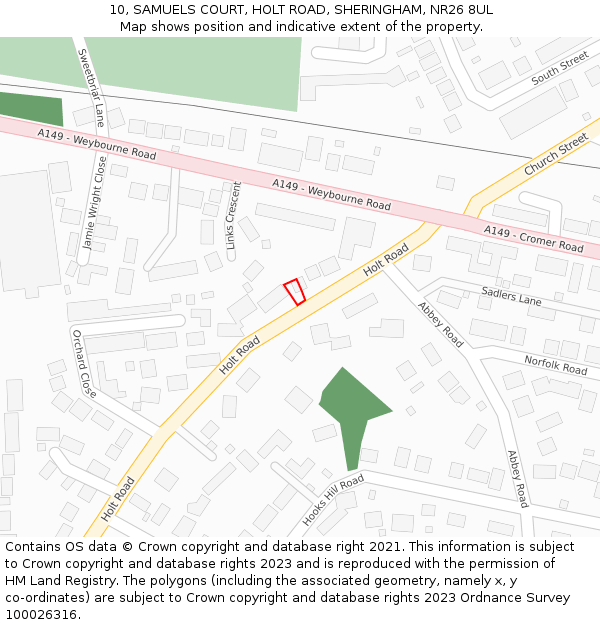 10, SAMUELS COURT, HOLT ROAD, SHERINGHAM, NR26 8UL: Location map and indicative extent of plot