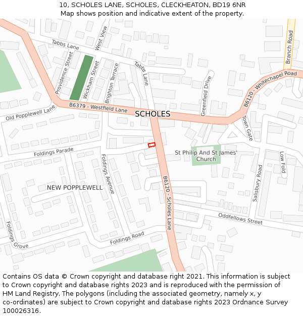 10, SCHOLES LANE, SCHOLES, CLECKHEATON, BD19 6NR: Location map and indicative extent of plot