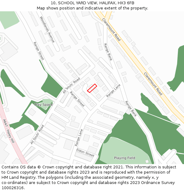 10, SCHOOL YARD VIEW, HALIFAX, HX3 6FB: Location map and indicative extent of plot