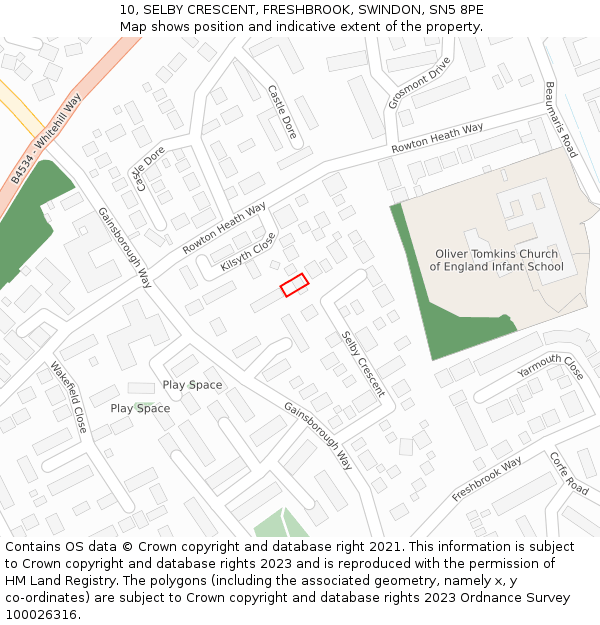 10, SELBY CRESCENT, FRESHBROOK, SWINDON, SN5 8PE: Location map and indicative extent of plot