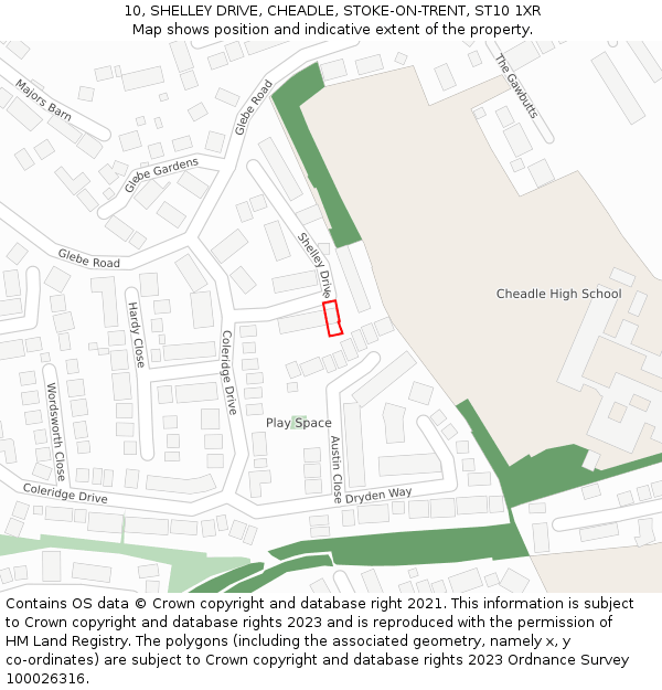 10, SHELLEY DRIVE, CHEADLE, STOKE-ON-TRENT, ST10 1XR: Location map and indicative extent of plot