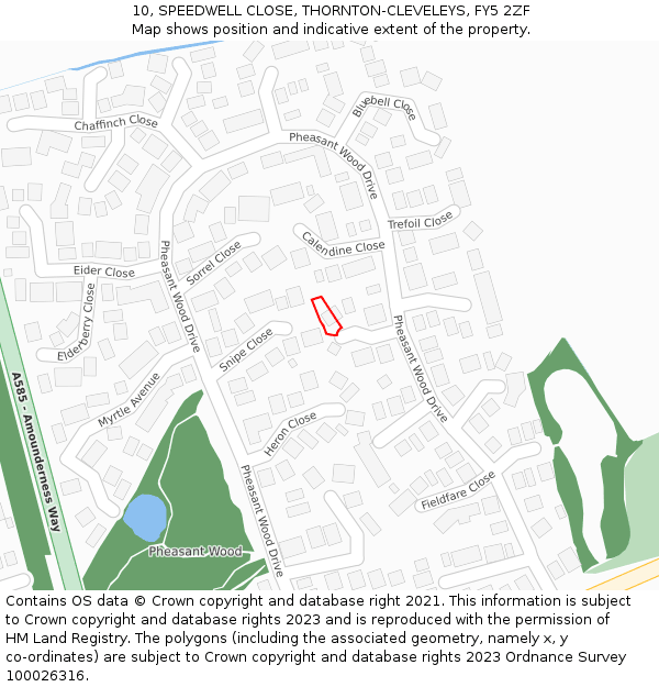 10, SPEEDWELL CLOSE, THORNTON-CLEVELEYS, FY5 2ZF: Location map and indicative extent of plot