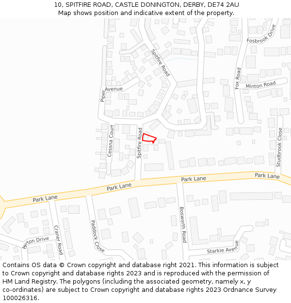 10, SPITFIRE ROAD, CASTLE DONINGTON, DERBY, DE74 2AU: Location map and indicative extent of plot