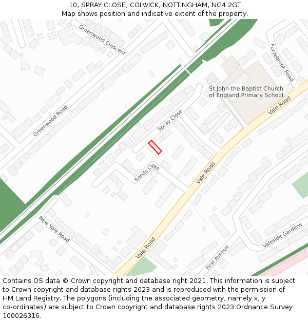 10, SPRAY CLOSE, COLWICK, NOTTINGHAM, NG4 2GT: Location map and indicative extent of plot