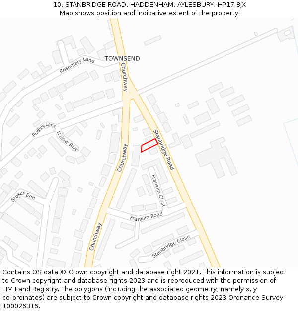 10, STANBRIDGE ROAD, HADDENHAM, AYLESBURY, HP17 8JX: Location map and indicative extent of plot