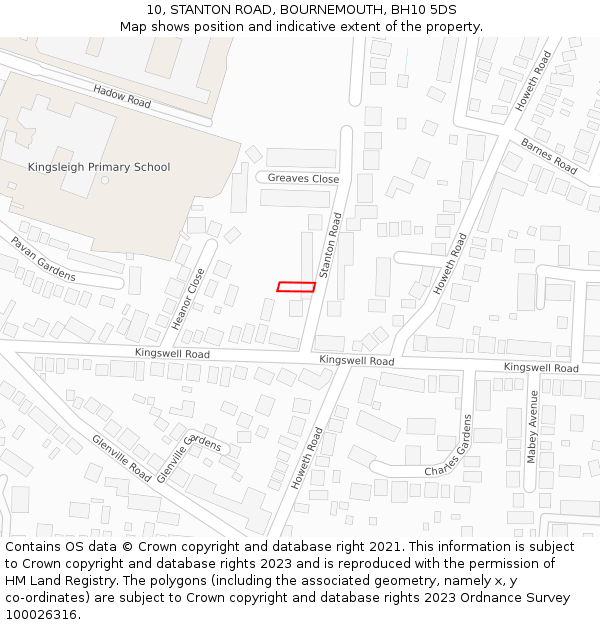 10, STANTON ROAD, BOURNEMOUTH, BH10 5DS: Location map and indicative extent of plot