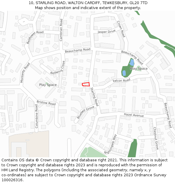 10, STARLING ROAD, WALTON CARDIFF, TEWKESBURY, GL20 7TD: Location map and indicative extent of plot