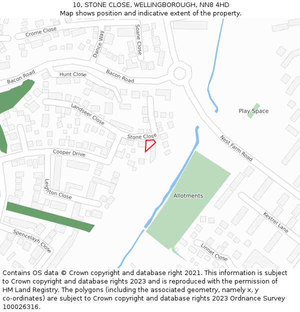 10, STONE CLOSE, WELLINGBOROUGH, NN8 4HD: Location map and indicative extent of plot