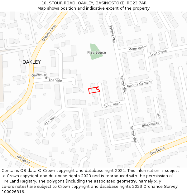 10, STOUR ROAD, OAKLEY, BASINGSTOKE, RG23 7AR: Location map and indicative extent of plot