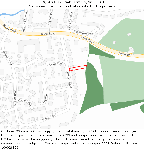 10, TADBURN ROAD, ROMSEY, SO51 5AU: Location map and indicative extent of plot