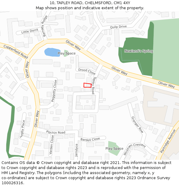 10, TAPLEY ROAD, CHELMSFORD, CM1 4XY: Location map and indicative extent of plot