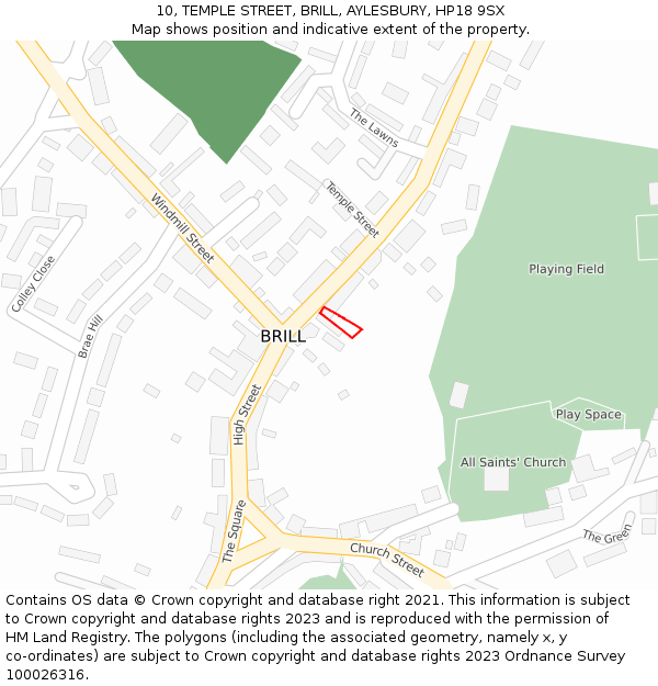 10, TEMPLE STREET, BRILL, AYLESBURY, HP18 9SX: Location map and indicative extent of plot