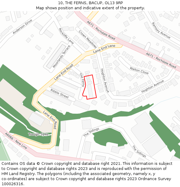 10, THE FERNS, BACUP, OL13 9RP: Location map and indicative extent of plot