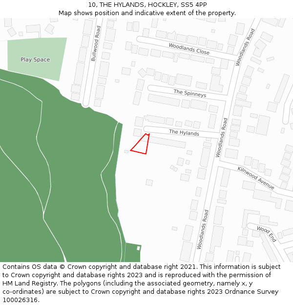 10, THE HYLANDS, HOCKLEY, SS5 4PP: Location map and indicative extent of plot